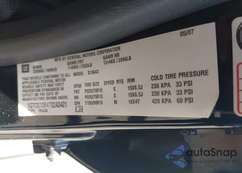 2007 GMC Canyon Sle2 z USA, uszkodzony, nr VIN 1GTCS13E478242421